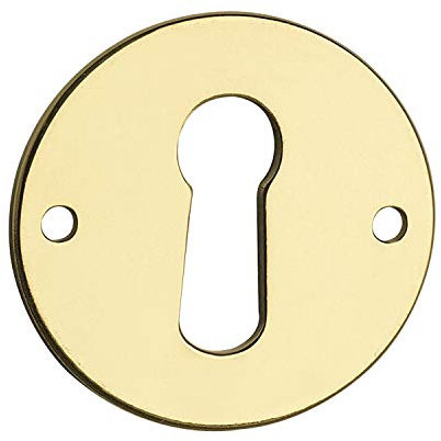PORRO Schlüsselschild Klam ø 30mm - Möbel Schlüsselschild klassisch - eleganter Möbelbeschlag mit Zier-Holznägel, Messing vernickelt poliert