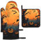 Orange Halloween Party bedruckte Ofenhandschuhe und Topflappen Set von 3 – wasserdichte hitzebeständige Handschuhe und Topflappen mit Aufhängeschlaufe