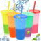 5 Pcs 24oz Iced Water Colour Changing Cups with Lids & Straws, Cold Drinking Tumblers Set, Reusable & BPA Free Plastic Cup, Coffee Smoothie Slushy Travel Mug, Drinkware Party Cups for Kid Adults