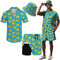Hawaiianische Herren-Outfits, 2-teilig, Rave-Hemden, Shorts, tropisches Set mit Hut, Ente + Mütze, Small