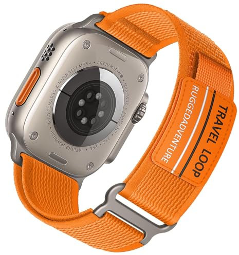 Trail Loop for Apple Watch Ultra/2 Straps 49mm 46mm 44mm 45mm 42mm 41mm 40mm 38mm iWatch Strap Men/Women,Nylon Sport Strap for Apple Watch Series 10 Strap 9 8 7 6 5 4 3 SE/2,Orange/Nylon L