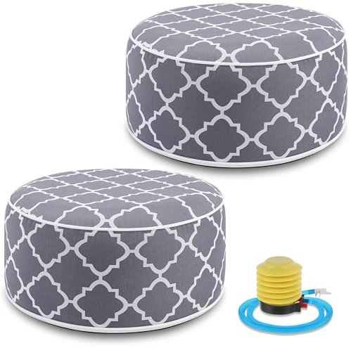 Juexica Aufblasbarer Ottomane für drinnen und draußen, Allwetter-Pouf mit Griff, D21 x H9, wasserabweisend, tragbar, Fußhocker, Pouf für Terrasse, Garten, Camping oder Zuhause, 2 Stück