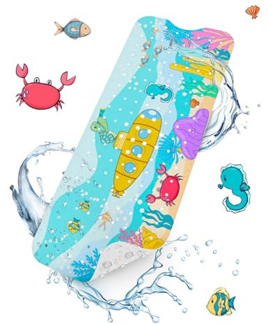HITSLAM Badewannenmatte rutschfest Kinder, 101x40cm Extra Lange Antirutschmatte Badewanne Kinder, Duschmatte rutschfest Baby, Schimmelresistent & Maschinenwaschbar Badematte, Ozean