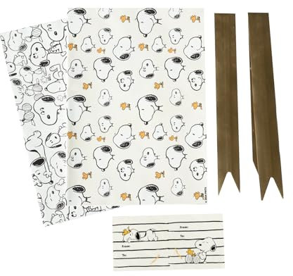 Grupo Erik Geschenkpapier Set Peanuts Snoopy - 2 Bögen 50 x 70 cm mit Schleifen und Aufklebern - Hochwertiges Geschenkpapier für Geburtstag oder Weihnachten, Weiß