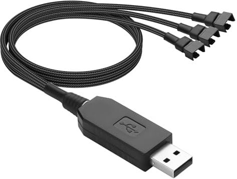 GINTOOYUN USB to 3/4 Pin 1 to 3 Step-Up Fan Power Cable DC5V to DC12V USB-A Male to Three 3/4 Pin Male Chassis Fan Cable for CPU Fans,Chassis Fans etc(21.26 Inch)(1 to 3)