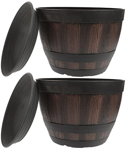 Toddmomy 2Er-Set Kunststoff-Pflanzfässer-Set Imitiertes Weinfass-Design Pflanzgefäße Töpfe Behälter Für Garten- Und Heimpflanzen