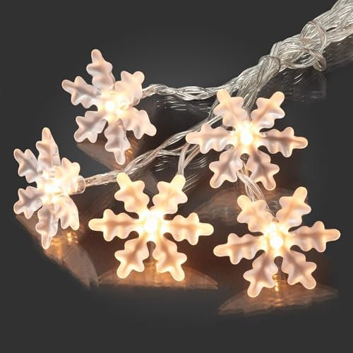 hellum LED Schneeflockenkette, 10 LED, warmweiß, batteriebetrieben (3x AA, nicht enthalten), innen IP20, beleuchtete Länge 1,35m, Kabel transparent, Wohnzimmer, Dekoration, Weihnachtsbaum, 152753