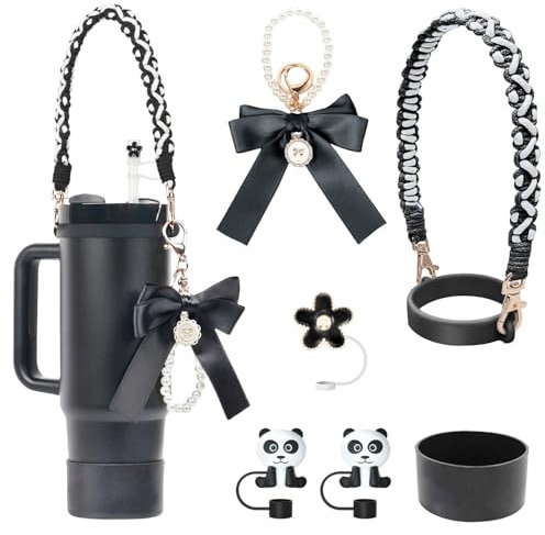Spove Stanley Cup Accessories Set (7PCS) – Includes Silicone Boot, Boho Woven Handle Strap, Straw Covers, Charms, Lid Ring for Stanley 30oz & 40oz Tumblers, Perfect for Personalization & Protection