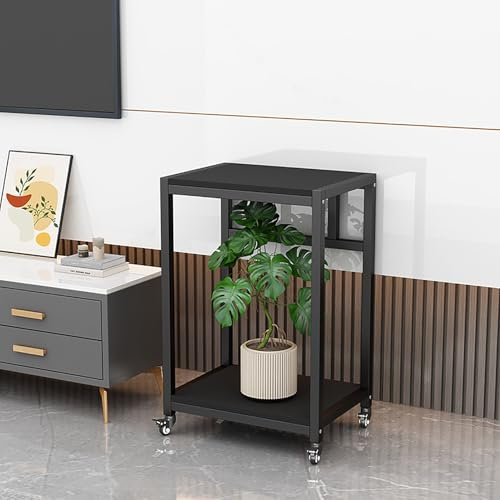 TRAGLO Aquarienständer, 2-stufiger Aquariumständer mit Ablage, Reptilien-Terrarienständer mit Universalrollen für Zuhause und Büro(Black Frame+Black,40x30x75cm)