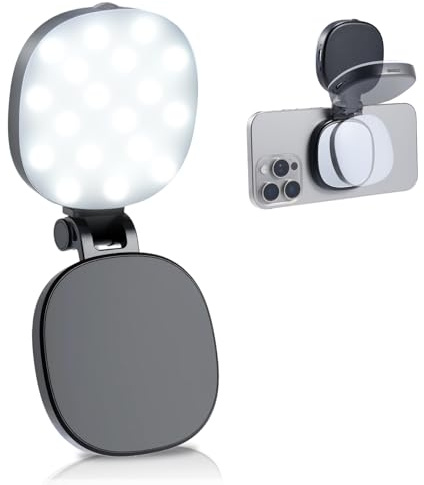 Magnetisches Selfie Licht Handy, Handylicht mit 3 Farbtemperaturen 2900k-6500k, 360° LED Ringlicht Handy kompatibel mit iOS, Android, Handy Licht mit Spiegel, für Selfie/Fotografie/Video/Tiktok