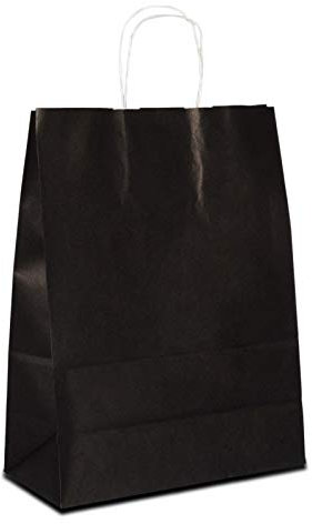 Papiertüten schwarz mit Kordel-Henkel I 500 Stk. 32+12x41cm I Papiertragetasche für Einzelhandel, Weihnachten, Mitbringsel, TO-GO I Geschenktüten aus Kraftpapier I HUTNER