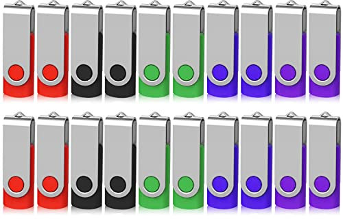 Lot de 20 Clé USB 4 Go Pivotant Stockage Carte Mémoire Flash Drive Clés USB 2.0 Stockage et Transfert de Données Numériques(Vert/Rouge/Noir/Bleu/Violet) (4GB*20PCS)