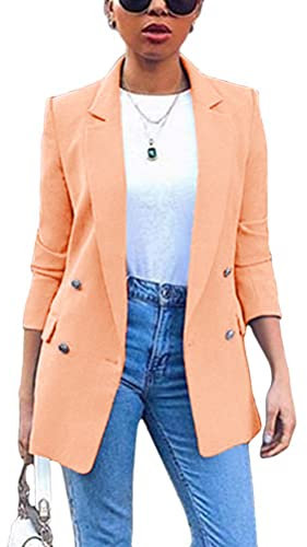 Minetom Damen Elegant Langarm Blazer Sakko Einfarbig Slim Fit Revers Geschäft Büro Jacke Kurz Mantel Anzüge Bolero mit Tasche Violett 42