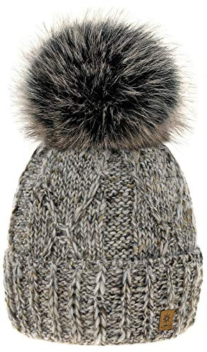 4sold Herren Damen Wurm Winter Style Beanie Alpaca Wool Strickmütze Mütze mit Fellbommel Bommelmütze Hat Gestrickte Pudelmütze Plain Ski Pom Wooly with Full Cosy Fleece-Futter (Beige)