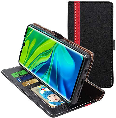 ebestStar - Hülle für Xiaomi Mi Note 10 Mi Note 10 Pro, Handyhülle, Kunstleder Wallet Case, [PU Leder], Kartenfächer, Schwarz/Rot