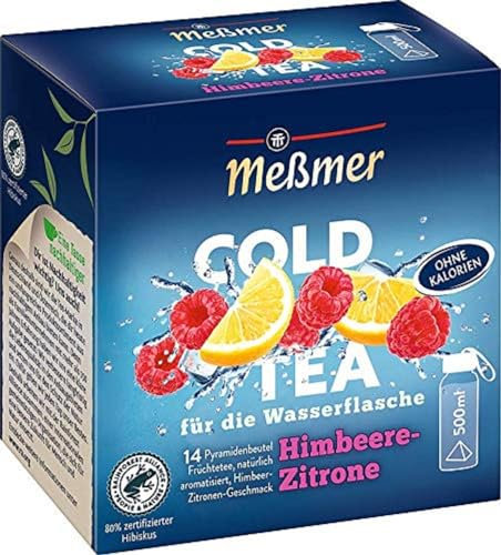 Meßmer Cold Tea Himbeere-Zitrone| Für die Wasserflasche | ohne Zucker | ohne Kalorien | Alternative zu zuckerhaltigen Getränken wie Limonade oder Saft | 14 Pyramidenbeutel