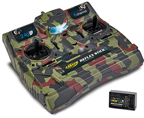 Carson 500501008 FS Reflex Stick II 2.4GHz - Telecomando a 6 canali, telecomando con ricevitore per veicoli modellismo come auto RC e navi, mimetico