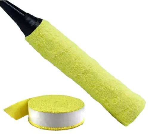 5m Badminton Raquette de Tennis Anti-dérapant Coton Serviette Grip Raquette Grip Rouleau Bandeau Absorbant Anti-Transpiration Tour de Poignet de Raquette Rouleau Overgrip Serviette Grip, 5M, Jaune