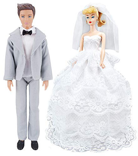 GIVBRO Mode Puppenkleidung Hochzeit Outfit für 11,5 Zoll Mädchen Puppen 30,5 cm Junge Puppen Dress Up Kostüm Zubehör Braut Hochzeitskleid Bräutigam Anzug (#A)