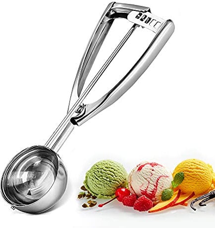 Bixel Cuillère à crème glacée avec déclenchement facile – Grande taille (6,3 cm) en acier inoxydable 304 pour boulettes de viande, boules de mellon, purée de pommes de terre et muffins