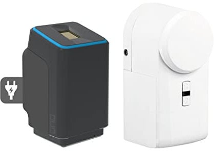EKEY UNO 200023 Fingerprint inkl. eqiva BLUETOOTH® Smart Türschlossantrieb, Netzversorgtes Nachrüst-Set für alle gängigen Türen, schwarz