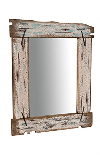 Biscottini Wandspiegel aus recyceltem Holz, 59 x 3 x 48 cm, vertikaler und horizontaler Badezimmerspiegel für eine rustikale Einrichtung, Wandspiegel