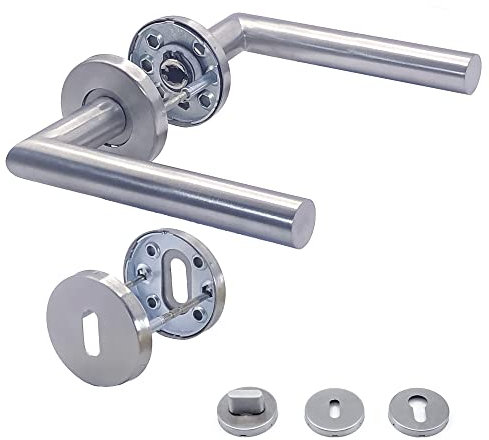 Türgriffe APECS Drückergarnitur zimmertüren INOX Türklinke für Haustür und Innentüren Türbeschlag rund Rosettengarnitur edelstahl matt Drückergarnitur WC | PZ | BB Modell H-0204, Silber
