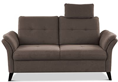 CAVADORE 2er Sofa Grönland / Skandinavische 2-Sitzer-Couch mit Federkern, Sitztiefenverstellung + Kopfstütze / 173 x 90 x 102 / Flachgewebe, Braun