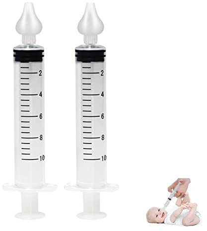 Olakin 2 pezzi 10ml Irrigatore Nasale per Bambini, Irrigatore Nasale Siringa con Punta di Aspirazione Nasale in Silicone Riutilizzabile, Risciacquo per Naso Portatile (Trasparente-1)