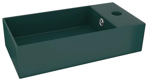 vidaXL Waschbecken mit Überlauf Keramik Dunkelgrün