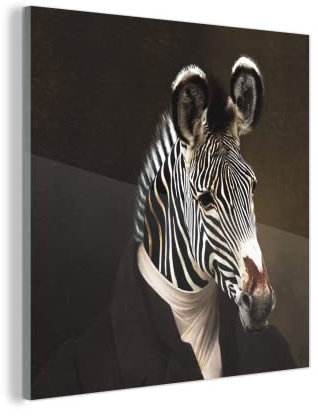 MuchoWow Glasbild Glasfoto Wandbild Bilder Deko 20x20 cm Zebra - Porträt - Kleidung