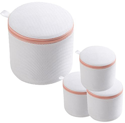 4er Stück BH Wäschenetze für Waschmaschine Wäschebeutel mit Reißverschluss weich gepolstert mit rosa Naht Wäschesack Waschbeutel für Socken, BH's, Unterwäsche und Wiederverwendbare