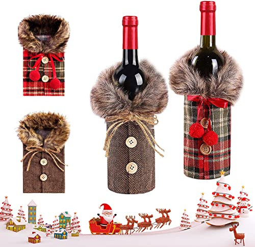 JIASHA Couverture de Bouteille de Vin de Noël, 2 pièces Noël Bouteille de Vin Housse Noël Décoration Sacs pour Bouteilles, pour Habiller Bouteille de Vin pour Décoration de Table Noël (B)