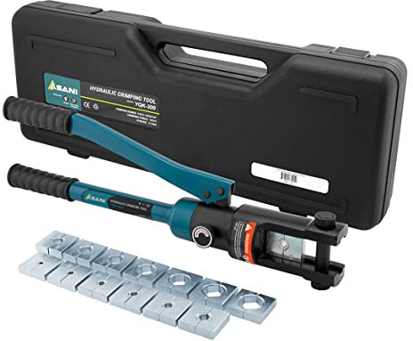 Asani Herramienta de crimpado hidráulico de alambre con 13 troqueles, crimpadora de terminal de batería de 16 toneladas para cable de 8 AWG-600 MCM, crimpadora hidráulica industrial para cables de