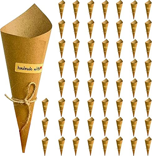 60 Stücke Hochzeit Konfettizapfen, Hochzeit Kraftpapier Kegel Bouquet Kegel Retro, Hochzeit Konfetti Kegel für Verpackung Konfetti Blütenblätter Candy Schokoladen Hochzeit Partydekoration