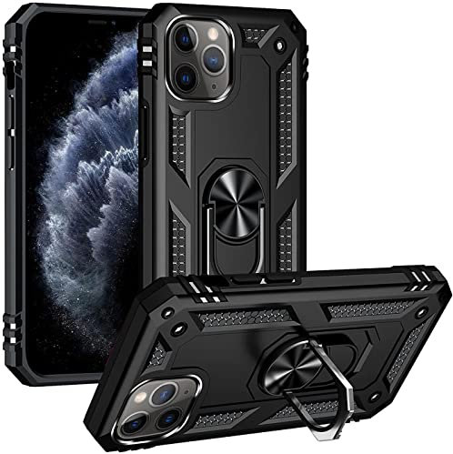 Verco Hybrid Armor Shiel Case für iPhone 11 Pro Max Hülle, extrem robust mit Magnet Fingerring Halter Handyhülle für iPhone 11 Pro Max Panzerhülle, Schwarz