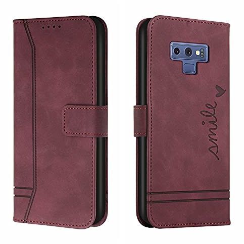 Bravoday Hülle für Galaxy Note 9, PU Ledertasche Handyhülle Flip Schutzhülle Kompatibel mit Galaxy Note 9, mit Kartenfäch & Kickstand, Weinrot