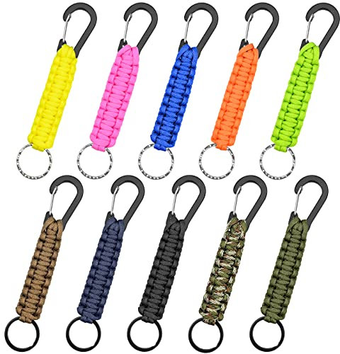 10 Stück Paracord Schlüsselanhänger mit Karabiner, Schlüsselanhänger Paracord Notfall im Freien, Multifunktion Anhänger für Outdoor-Klettern, Camping, Wandern, Rucksackreisen