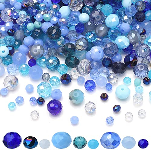 KINGSHINE 1000pcs Faceted Crystal Glass Beads, 4/6/8mm Rondelle, Blue Color, Perfect for DIY Jewelry Making, Earrings, Necklaces