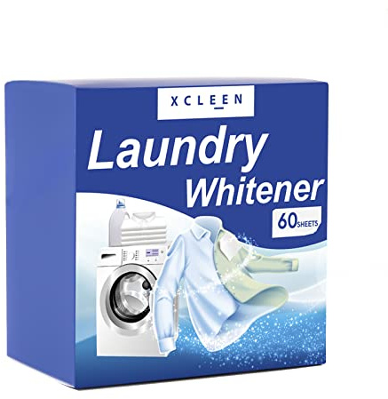Xcleen Laundry Whitener Sheets 60 count, Chlorine Free, Fragrance Free Bleach for White Clothes, Safe for Use in All Washing Machines