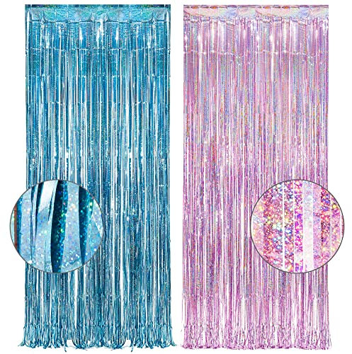 Gender Reveal Party Vorhang Glitzer - GREATRIL Lametta Vorhänge Rose Blau Luftschlangen Metallic Fotowand für Mädchen Junge Katze Geburtstag Party Deko