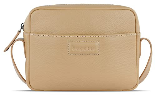 bugatti Elsa kleine Schultertasche mit Reißverschluss, Damen-Umhängetasche in sand