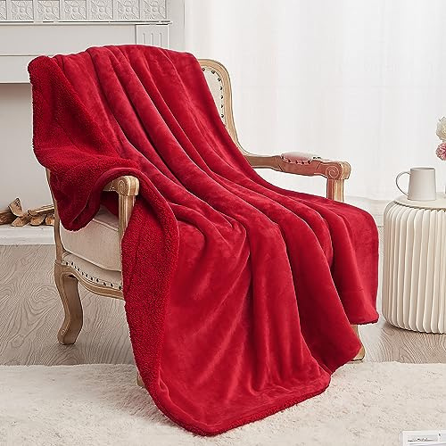 SOCHOW Sherpa Fleece Throw Blanket, Double-Sided Super Soft Luxurious Plush Blanket 127cm×150cm, Classic Red