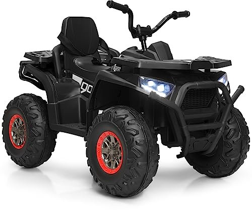 COSTWAY 12V Kids Electric Ride on Car, Toddlers Quad Bike ATV with Safety Belt, LED Light, Music, Horn, USB/ MP3/TF, 4 Wheels Vehicle Toy Car for Boys Girls (Black)