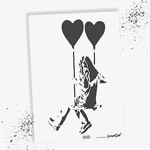 LaserCad Schablonen BANKSY Streetart (B085, Swing on Hearts, DIN A3) Stencil für Graffiti, Airbrush, Kunst, Deko, zum Malen
