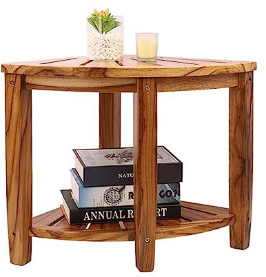 Sgabello angolare da bagno - Panca da doccia in legno di teak con ripiano portaoggetti - Sedile doccia multifunzionale impermeabile