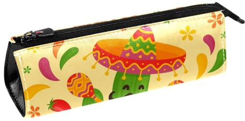 VAPOKF Kaktus mit Hut Bart Stift Tasche Schreibwaren Beutel Bleistift Tasche Kosmetiktasche Tasche Kompakte Reißverschlusstasche, multi, 5.5 ×6 ×20CM/2.2x2.4x7.9 in, Taschen-Organizer