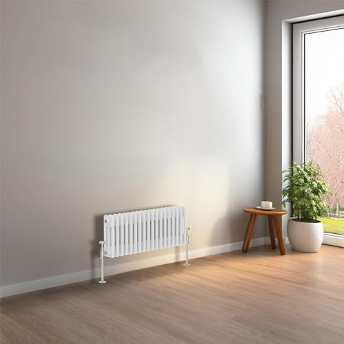 NRG 300 x 830 mm Gloss White Horizontal Traditional Column Cast Iron Style Radiator Central Heating Radiator Perfect for Bathrooms, Kitchen, Living Room Triple Panel