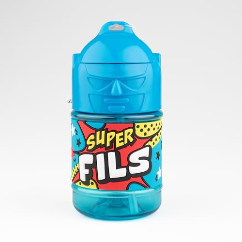 Bouteille personnalisée pour enfant, gourde d'eau avec paille - Super fils