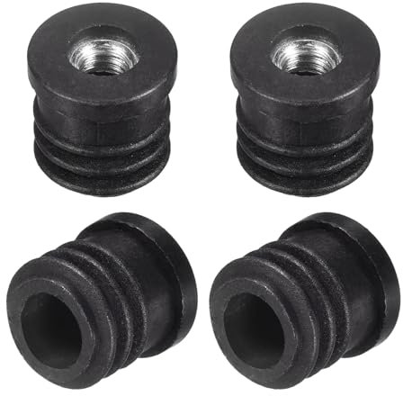 QUARKZMAN 4Stk Rund Schwarz Rohr Einsätze mit M6 Gewinde für 16mm/0.63 AD Rund Rohr Plastik Verstellbar Stopfen Lenkrollen Einsatz Stuhl Endkappen Möbel Bein Stecker